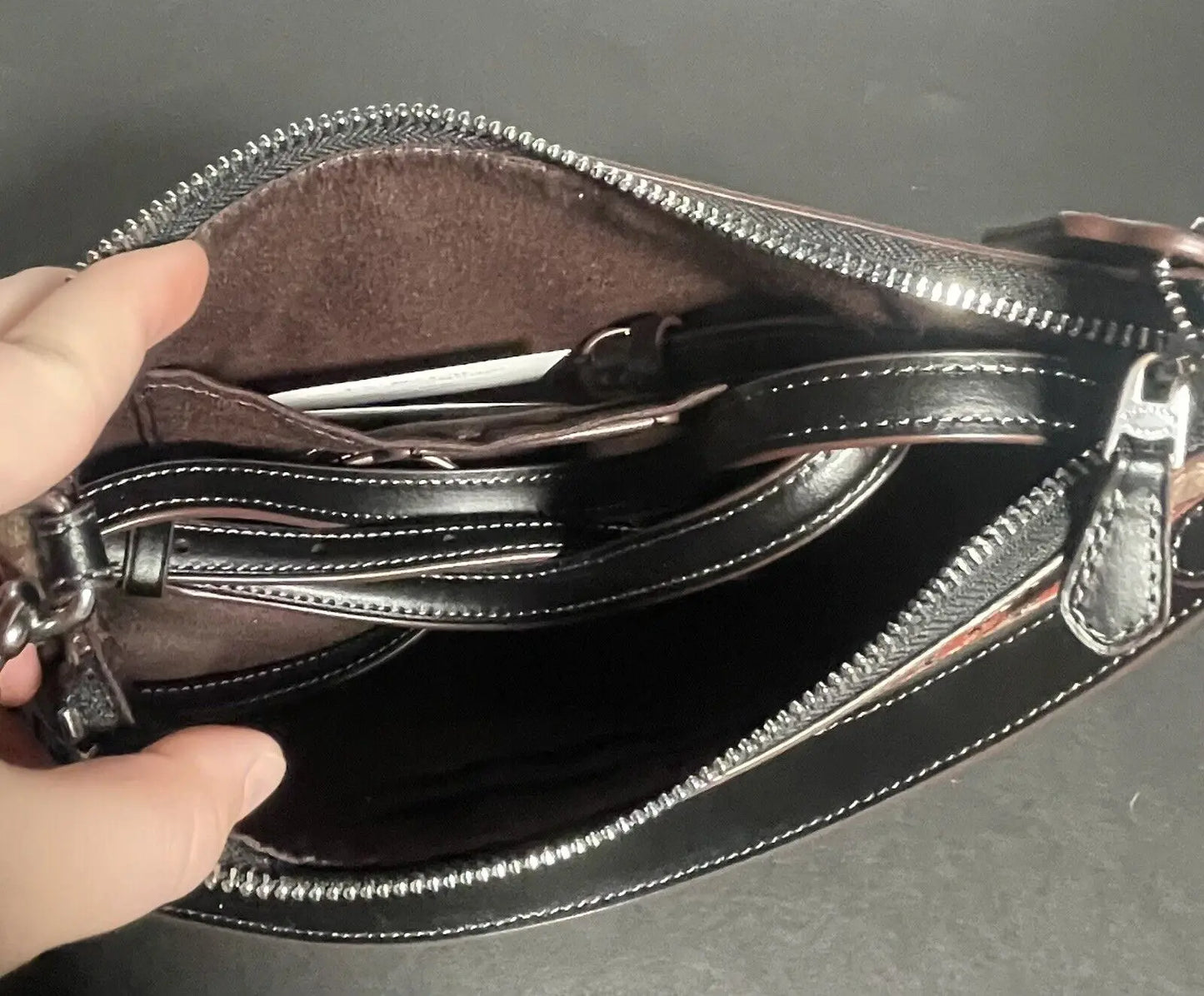Coach X Mint + Serf Teri Shoulder Bag Khaki Signature Canvas CM096 Black Leather