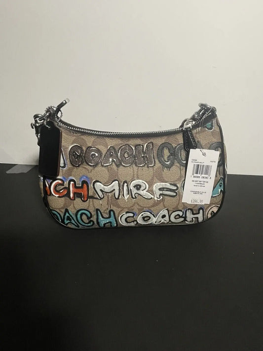 Coach X Mint + Serf Teri Shoulder Bag Khaki Signature Canvas CM096 Black Leather