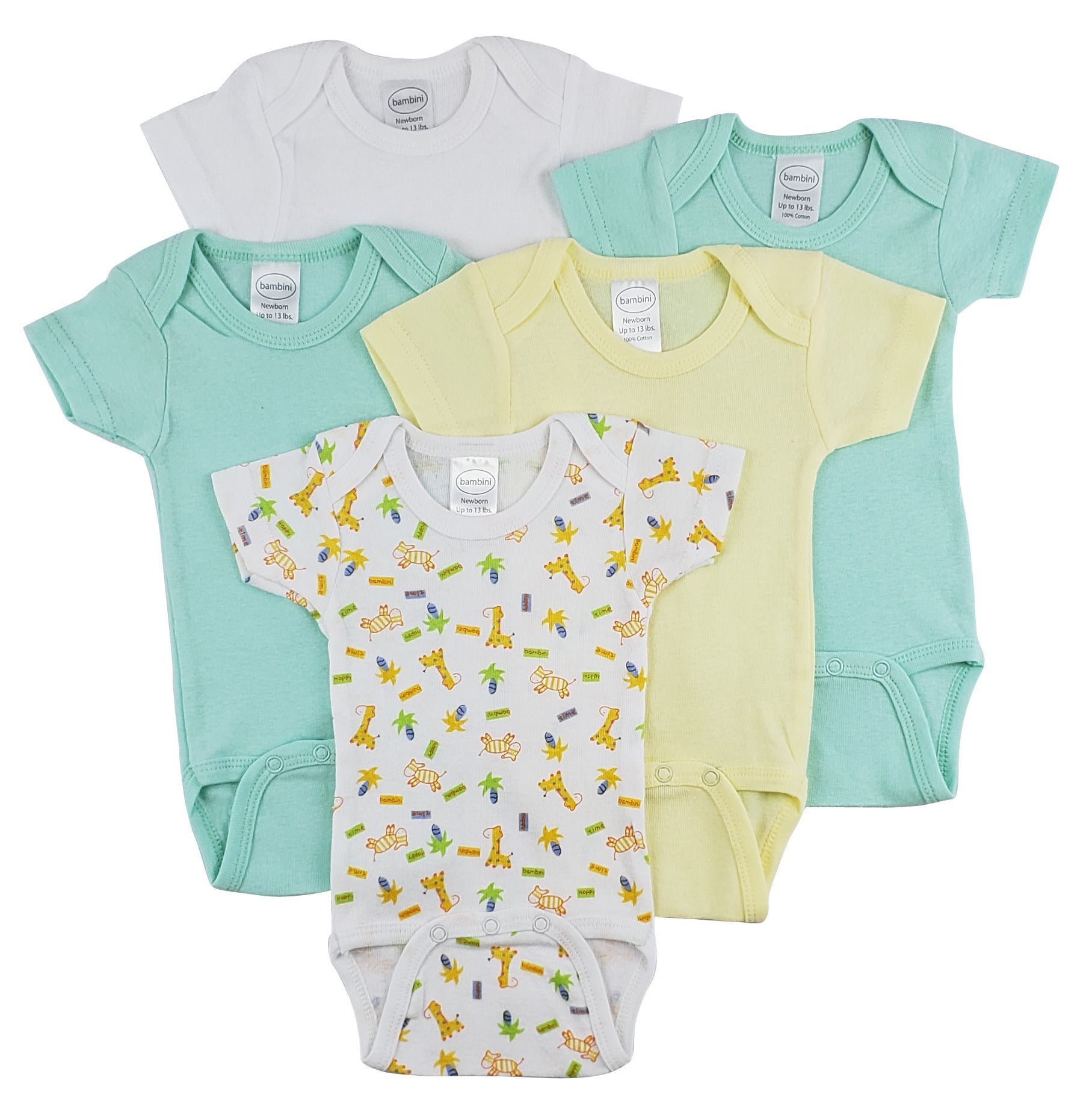 Bambini Short Sleeve One Piece 5 Pack Emerald Clover