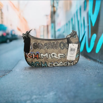 Coach X Mint + Serf Teri Shoulder Bag Khaki Signature Canvas CM096 Black Leather